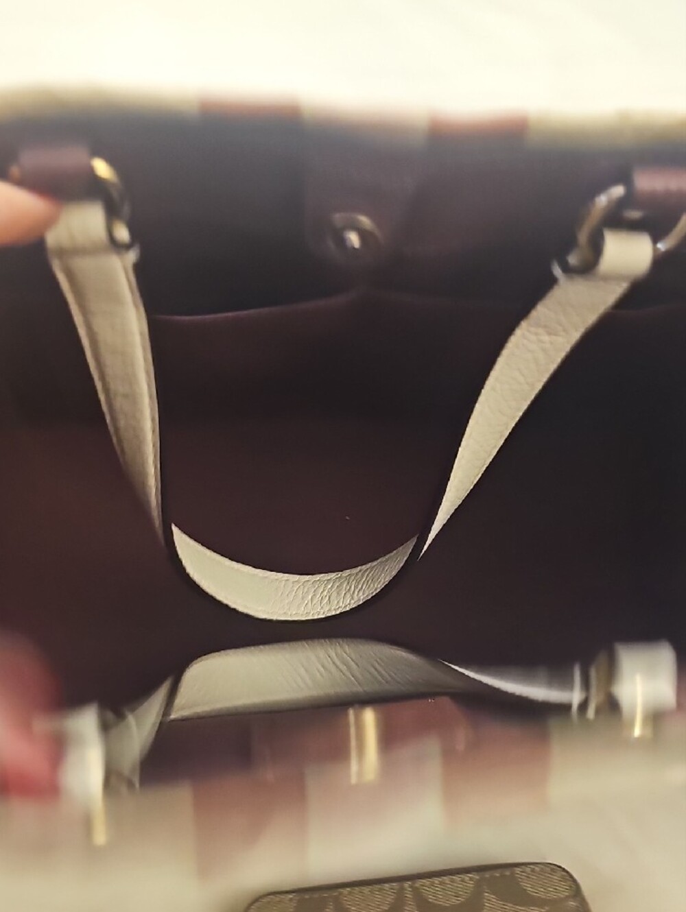 Coach Beige Signature Tote with Pink Stripe and Cream Trim - Picture 6 of 13